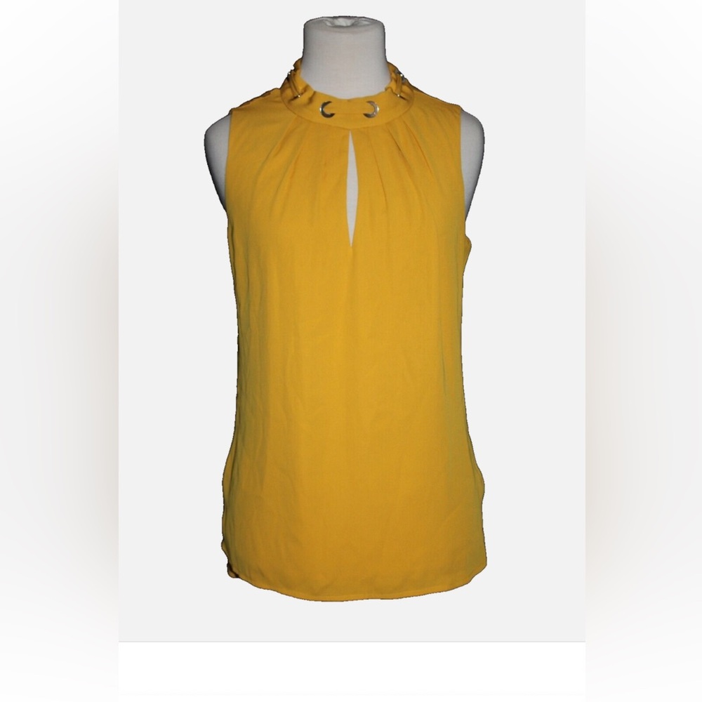 White House Black Market Yellow Sleeveless Blouse with Mandarin Collar